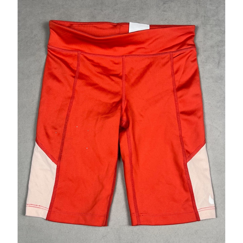 Nike Dri-FIT Womens Red Pink Colorblock Bike Shorts Athletic Size S Small